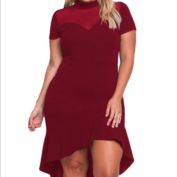 Mesh Neck High-Low Dress - Picture 4 of 4